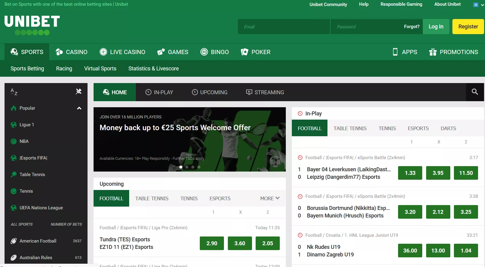 Unibet main page